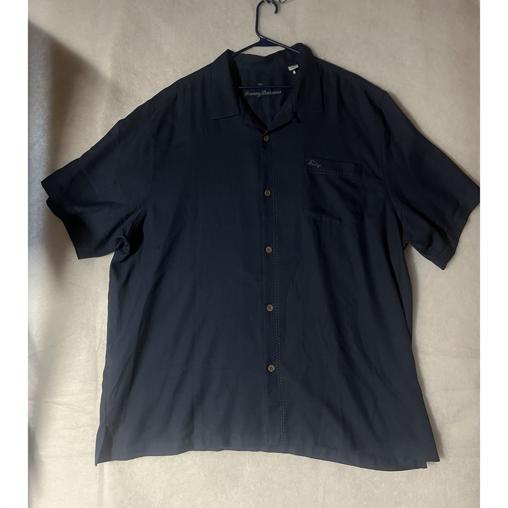Tommy Bahama Island Zone Button Shirt Size XXL Navy Blue Short Sleeve